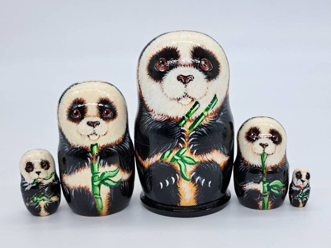 4 Panda Nesting Dolls Animal Matryoshka 5 in 1. Handmade in Ukraine
