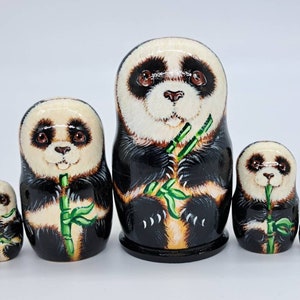 4&quot; Panda Nesting dolls Animal matryoshka 5 in 1. Handmade in Ukraine Gift for kids and collection Home decor