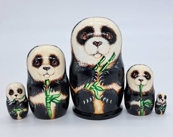 Poupées gigognes panda 4 pouces Matriochka animale 5 en 1. Fait main en Ukraine Cadeau pour les enfants et collection Décoration d'intérieur