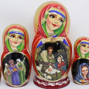 Handmade Nativity Nesting Doll: 5-in-1 Christmas Matryoshka