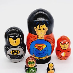 Cartoon comic movie Nesting dolls Matryoshka 4" tall 5 in 1 Wooden toy Russian doll Handmade and hand painted in Ukraine