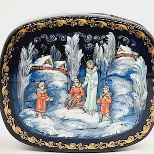 Palekh Lacquer Miniature Russian Box - Snow Hand painted