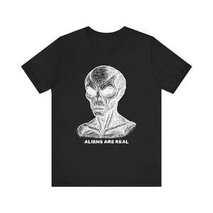 Aliens Are Real Tee-Shirt, UFO Head, Unisex Jersey Short Sleeve Tee, Bella Canvas 3001, Multiple Colorways