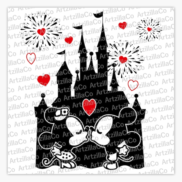 Mickey Mouse and Minnie Mouse kiss - LOVE Castle - Digital Download SVG