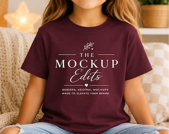 Bella Canvas 3001 Youth Mockup Maroon | Kids Shirt Mockup | Blank Children’s Tee | Neutral Lifestyle Mockup | High Resolution JPG