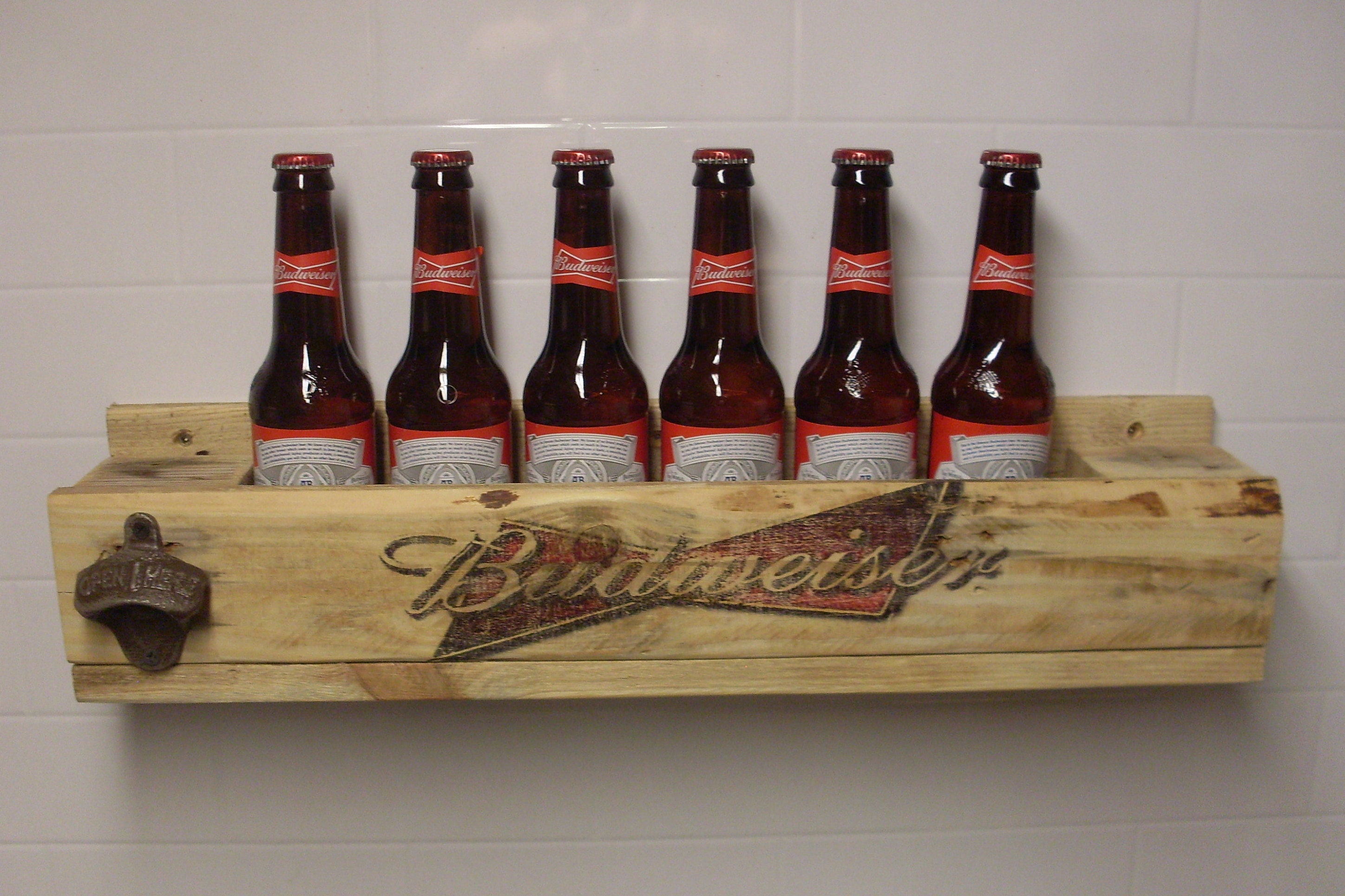 Rustic Recycled Beer Bottle Rack with bottle opener Etsy