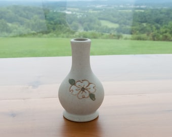 Pigeon Forge Pottery Petite Bud Vase, Vintage Pigeon Forge Pottery Tennessee Natural Clay Petite Bud Vase With Hand Painted Dogwood Bloom