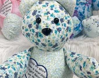 Memory Bear from clothing, Handmade Bear, Bear from loved one's clothing, memory bear patch,gift for fam, keepsake bear, personalized Bear,