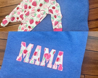 Mama sweater embroidered with baby clothing, personalized sweater, baby outfit, appliqué, keepsake, gift for mom, mama clothing, baby