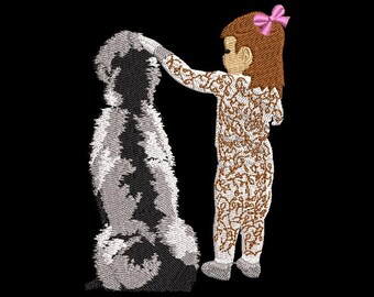 Borduurontwerp meisje en hond – alleen PES-bestand – digitale download
