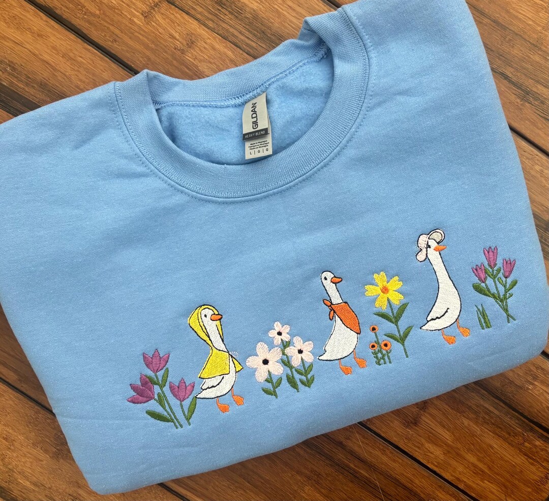 Springtime Goose Cute Spring Goose Embroidered Sweater, Flowers, Spring, Silly Goose - Etsy