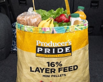 Upcycled Chicken Feed Bag Tote | Farmhouse Reusable Grocery Bag | Handmade Eco Tote