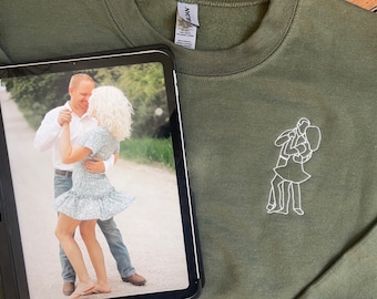 Embroidered outline picture, photo embroidery, custom, photo keepsake, picture sweater, gift, keepsake, personalized