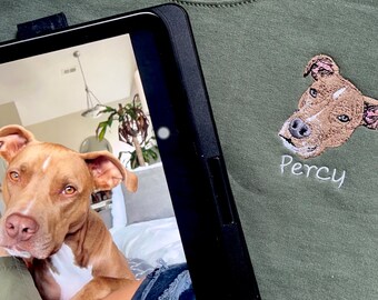 Custom Pet Face Embroidered Crewneck Sweater – Personalized Dog or Cat Embroidery Gift