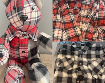 Memory Bear from clothing, Handmade Bear, Bear from loved one's clothing, Fast turn around, gift for fam, keepsake bear, personalized Bear