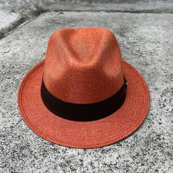 Orange Fedora hat, sturdy hat, fedora for men, fedora for women, hat for man, straw hat, handmade hat, panama hat, hat for men and women