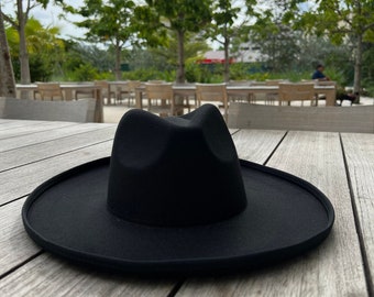 Chapeau Fedora noir, chapeau à bord large, chapeau à bord haut, chapeau fedora pour homme, chapeau fedora pour femme, chapeau élégant, chapeau à bord rigide, chapeau de feutre, chapeau surdimensionné