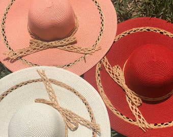 Floppy wide brim sun hat, natural trim at edge & tie, fashion hat, summer hat, beach hat, Woman’s hats, dress hat, sun hat, oversized hat