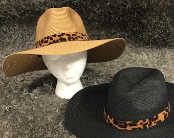breite Krempe Fedora Hut, breite Krempe Hut Frauen, Leopard Band, Mode Hut, übergroße Hut, Frauen Hüte, Sonnenhut, elegante Hut, Trending großen Krempe Hut