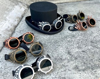 hat band, Steampunk goggles, top hat steampunk goggles, cyber goggle with Spikes, hat accessories, elastic hat band, vintage goggles, lenses