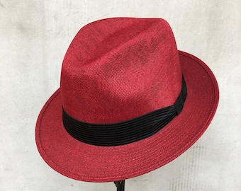 Red Fedora hat, fedora for men, fedora for women, hat for man, hat for women, straw fedora, straw hat, handmade hat, panama hat, fedora hat