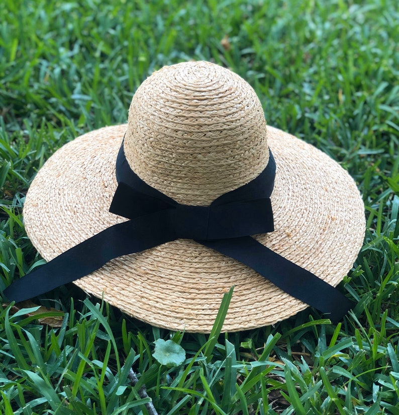 Wide Brim Raffia Hat Hat With Bow Straw Hat Sun Hat Summer Etsy