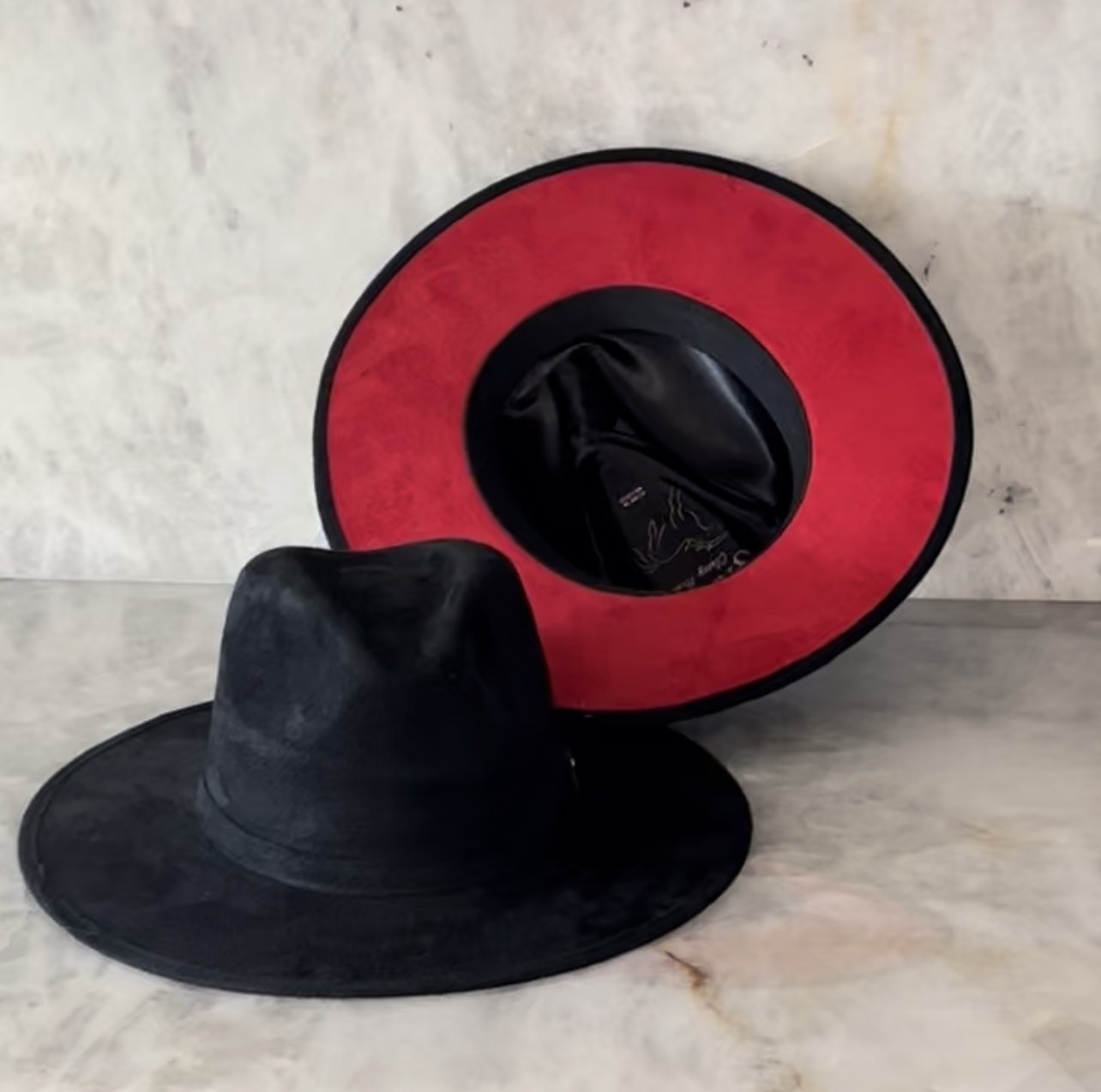 Fedora Hat Red Bottom Black Hat Wide Brim Hat Stiff Brim Hat