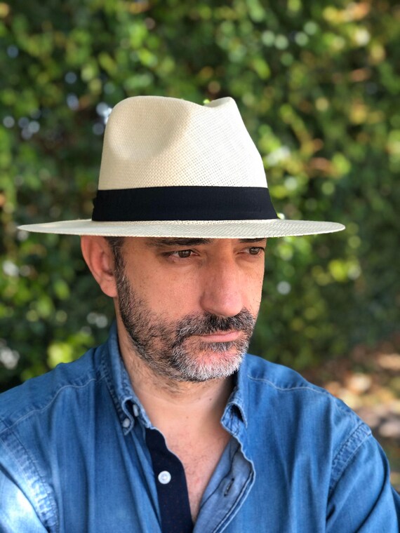 Panama Style Hat Flat Brim Hat Black 