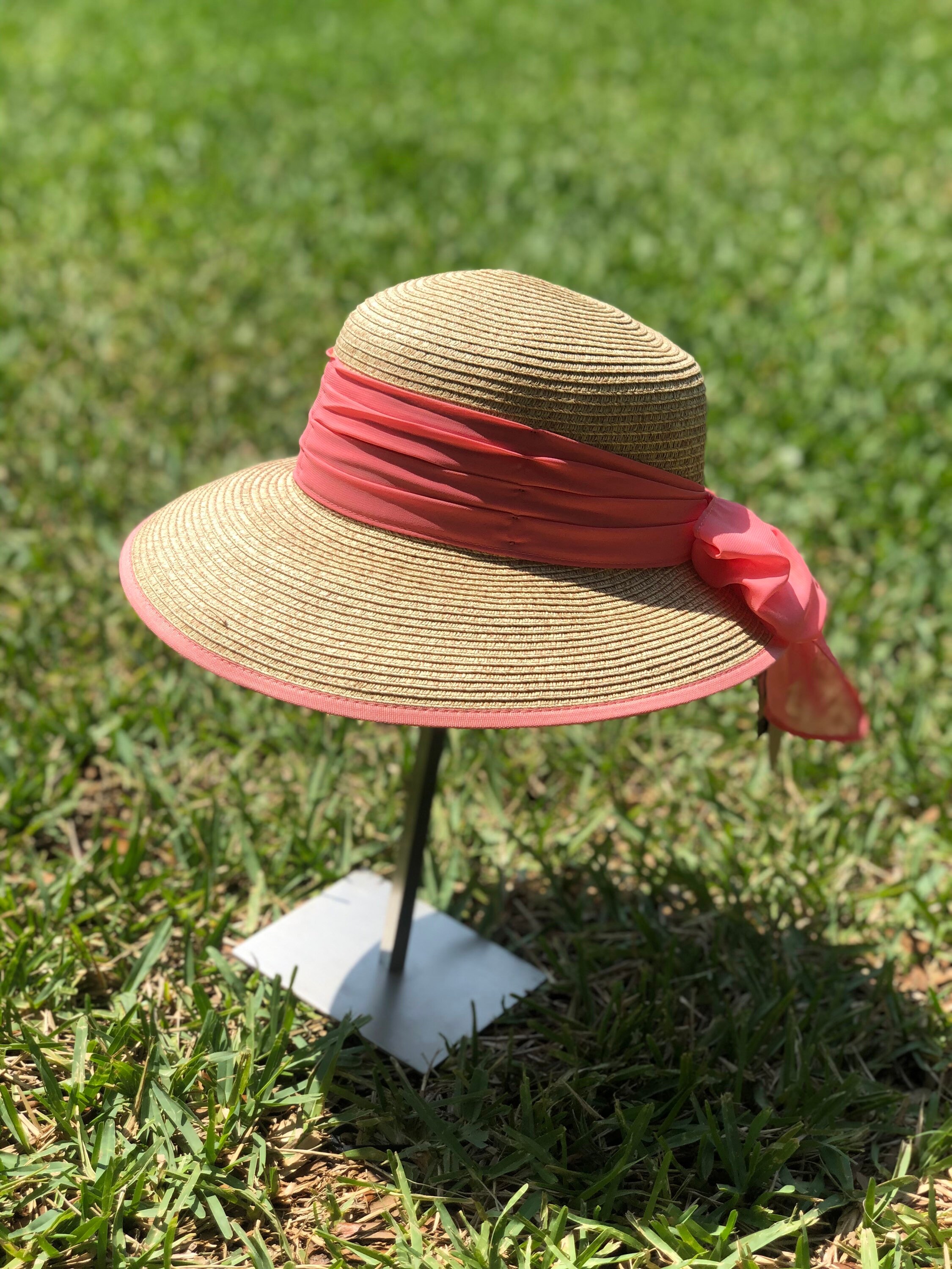 Sun Hat With Pink Ribbon Wide Brim Hat 
