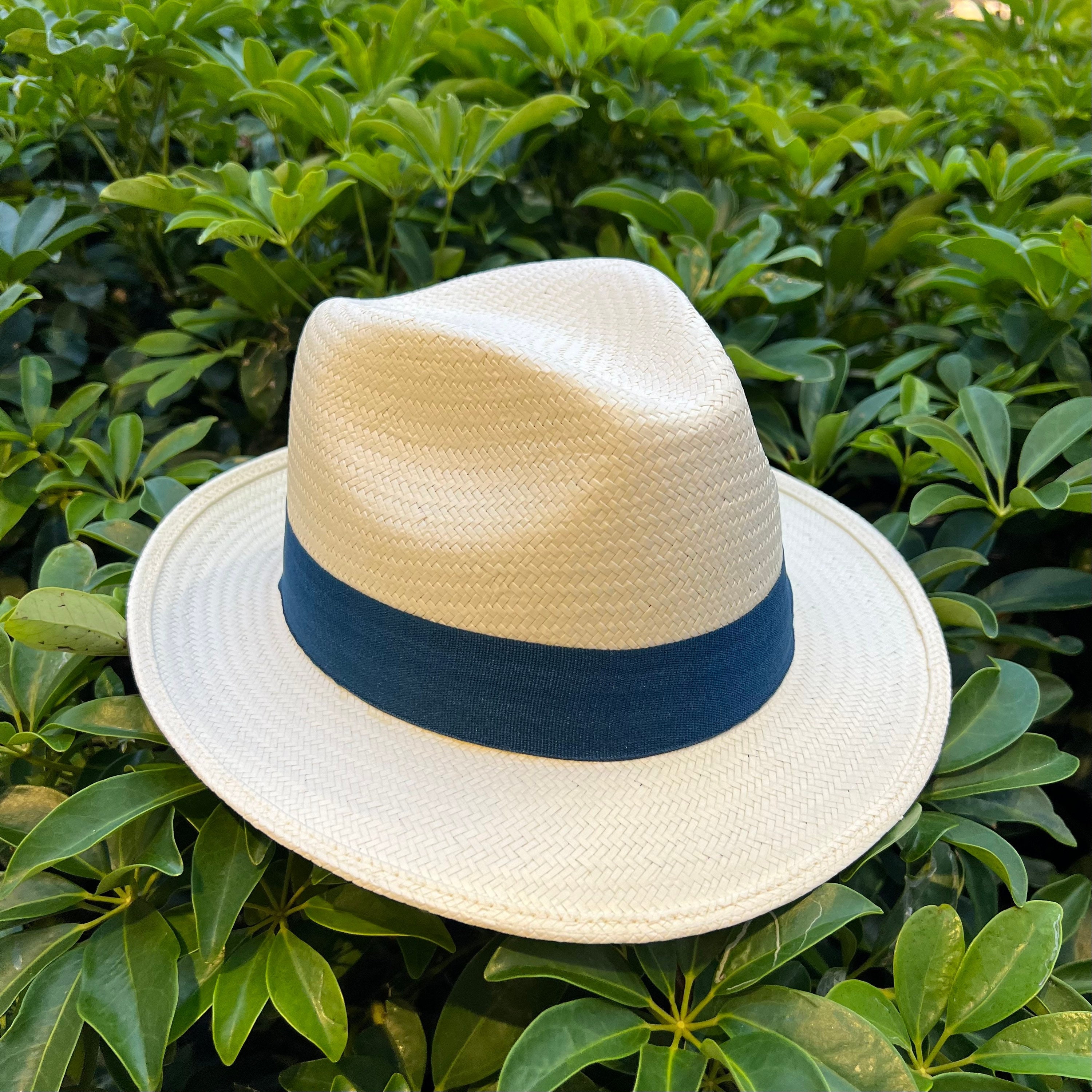 Moda | Mustard Yellow Ecuadorian Straw Panama Hat with Navy Band - for Men - Fawler