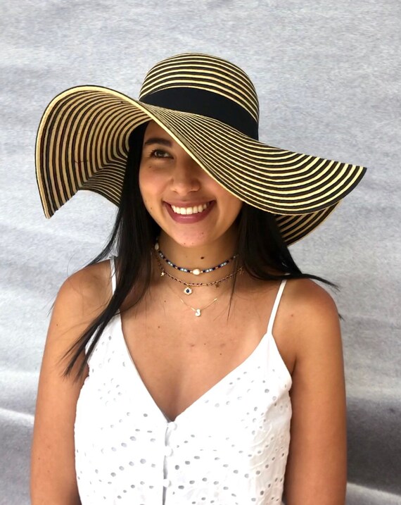 Striped Floppy Hat Oversized Hat Wire 