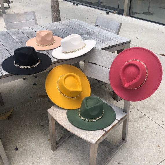 Fedora Hat, Wide Brim Hat, Hat With Rhinestone Chain Band, Flat Brim Hat,  Stiff Brim, Fedora for Men, Fedora for Women, Stylish Hat -  Canada
