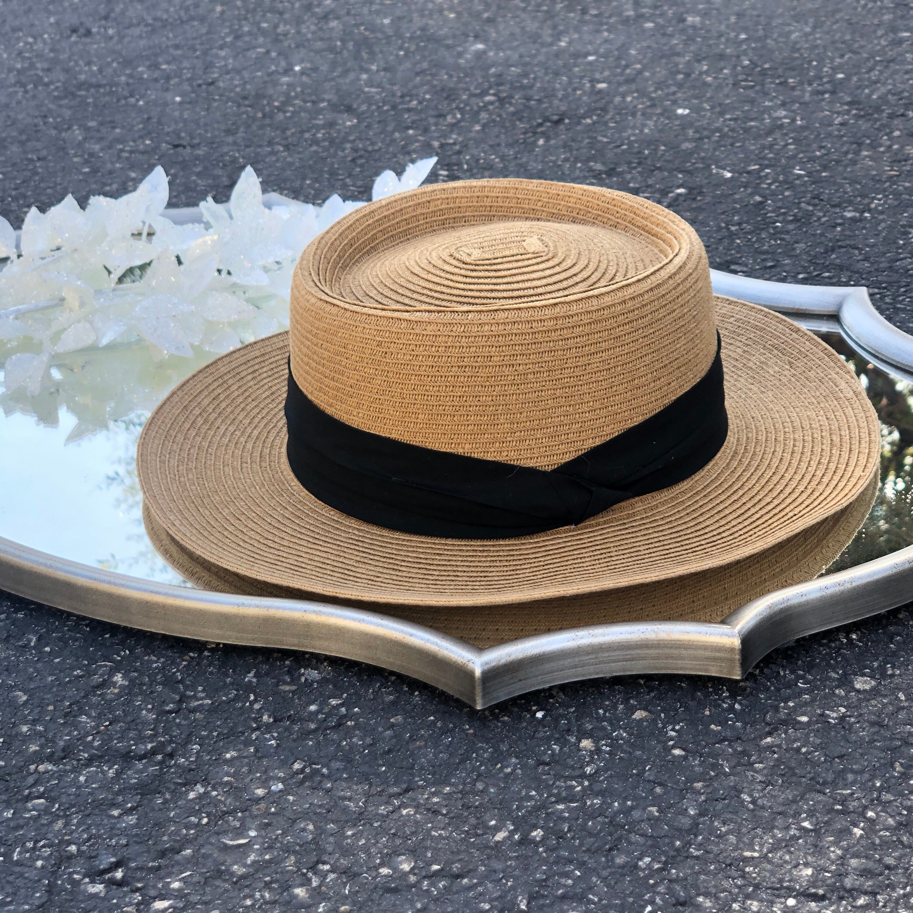 Boater hat Gambler hat flat top hat fashion hat summer Etsy