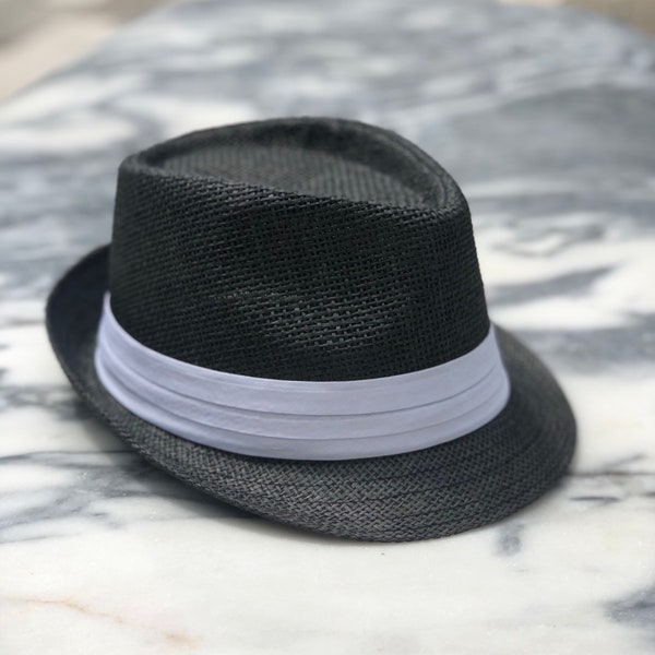 Fedora hat, black fedora with white band, classic fit fedora, jazz hat, fedora short brim hat, straw fedora hat, hat for men, hat for women