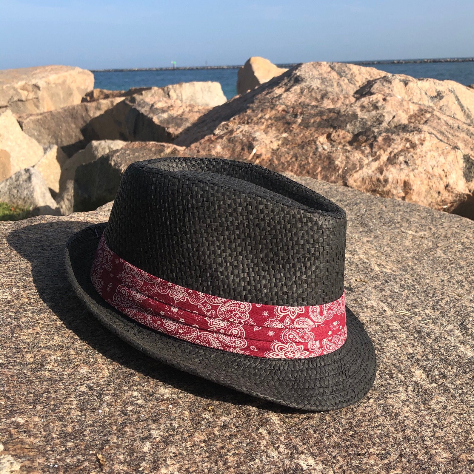 Black Fedora hat with bandana classic fit fedora jazz hat Etsy