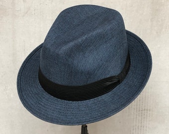Blue Fedora hat, fedora for men, fedora for women, hat for man, hat for women, straw fedora, straw hat, handmade hat, Panama hat