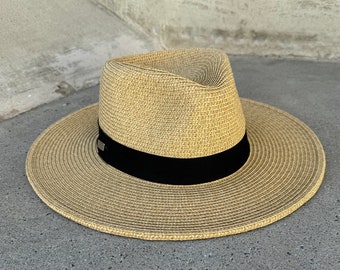 Fedora hat, wide brim sun hat, summer hat, flat brim hat, fedora for men, fedora for women, casual hat. Natural color fedora hat, Panama hat