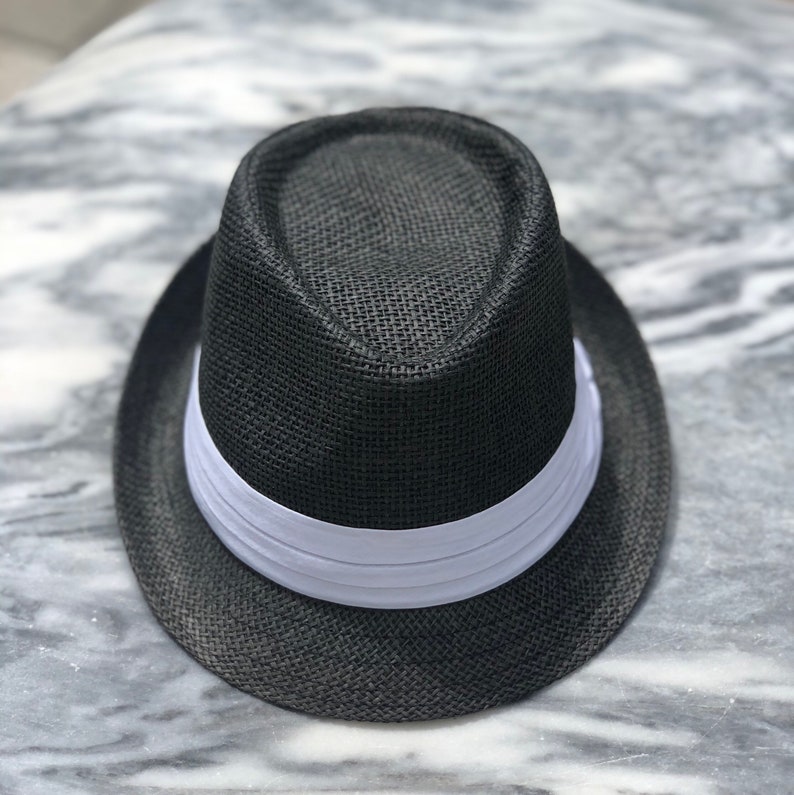Fedora Hat Black Fedora With White Band Classic Fit Fedora - Etsy Sweden