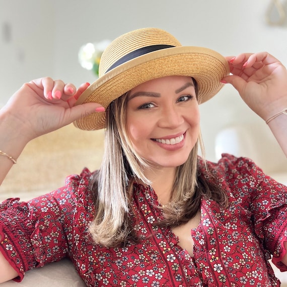 Women Hat With Small Brim, Fashion Hat, Ladies Summer Sun Hat, Beach Hat,  Vintage Hat, Boho Hat, Foldable Hat, Chiffon Scarf, Straw Hat 