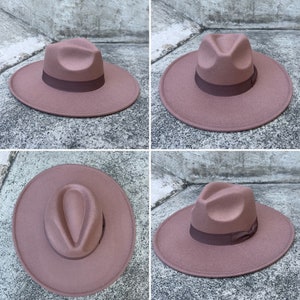Fedora hat, wide brim hat, vegan felt hat, flat brim hat, same color band, fedora for men, fedora for women, stylish hat image 4
