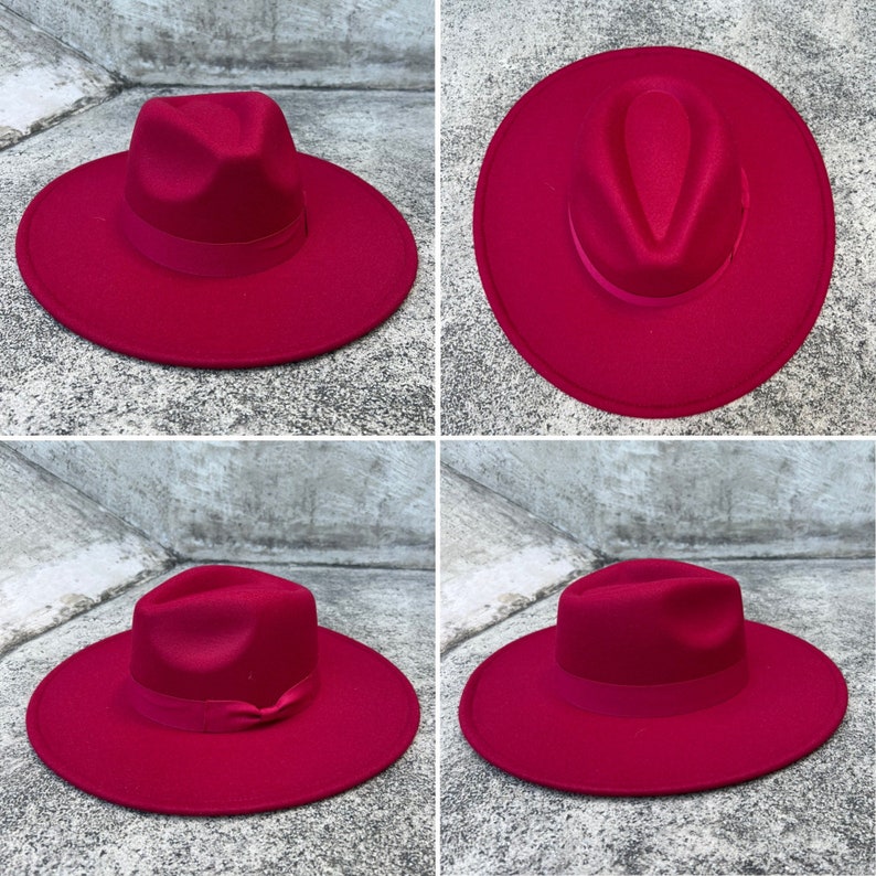 Fedora hat, wide brim hat, vegan felt hat, flat brim hat, same color band, fedora for men, fedora for women, stylish hat image 7