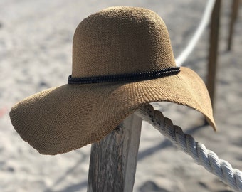 Floppy hat with wood beads, fashion hat, wide brim hat, sun hat, summer hat, beach hat, Woman’s hats, dress hat, honeymoon hat, straw hat