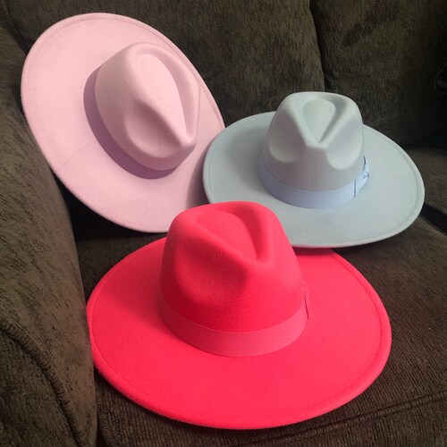 Fedora Hat Wide Brim Hat Felt Hat Flat Brim Hat Stiff Etsy