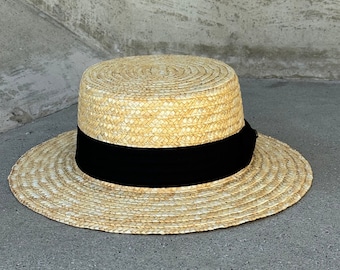 Boater hat, Gambler hat, flat top hat, fashion hat, summer hat, beach hat, Woman’s hats, dress hat, Straw hats, wide brim hat women, sun hat