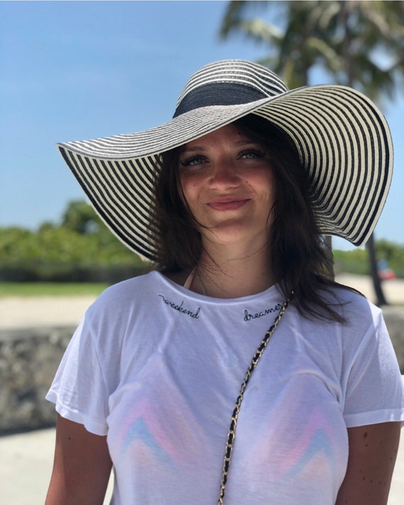 Striped Floppy Hat Oversized Hat Wire 