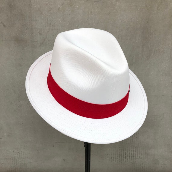 White Fedora Hat With Red Band, Fedora for Men, Fedora for Women