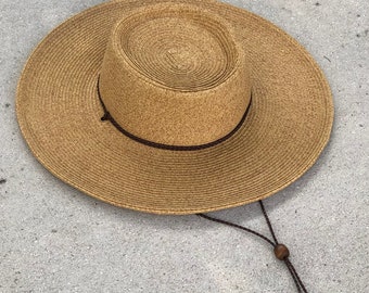 Wide brim boater hat, gambler hat, hat with chin cord, summer hat, hat for women, oversized hat, wide brim hat, sun hat, chin cord hat