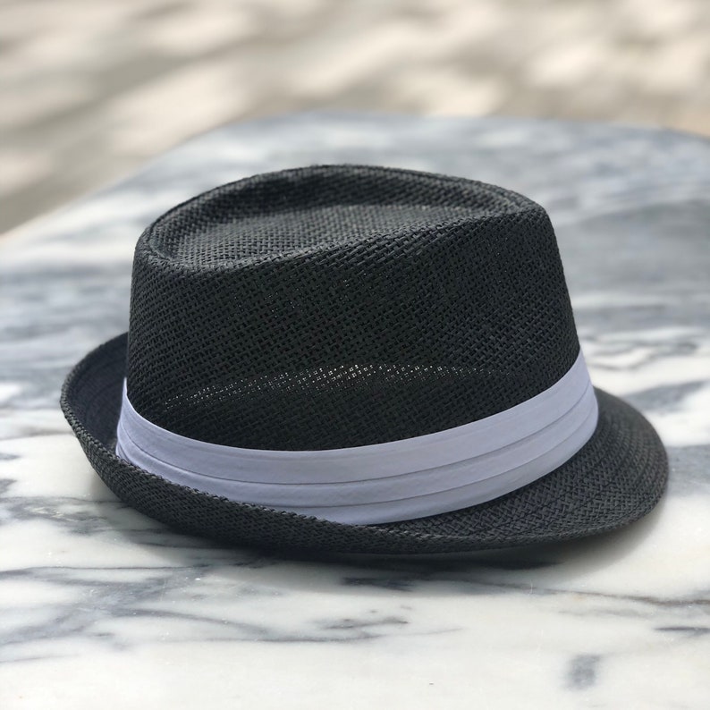 Fedora Hat Black Fedora With White Band Classic Fit Fedora Etsy