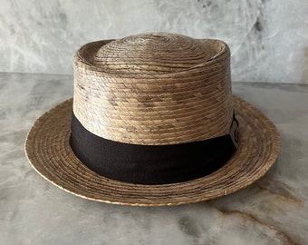 Boater hat, palm leaf, Pork pie hat, gambler hat, flat top hat, up brim hat, hat for women, hat for men, short brim hat, handmade sun hat