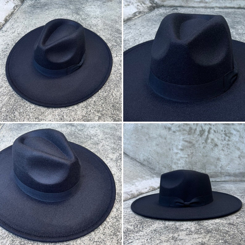 Fedora hat, wide brim hat, vegan felt hat, flat brim hat, same color band, fedora for men, fedora for women, stylish hat image 6